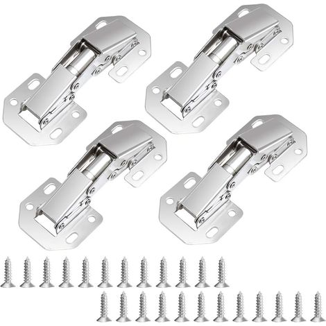 Hinge - 90 Degree - With Damper Piston - For Cabinet Door Closure - Nickel Plated Cold Rolled Steel - Set Of 4 Hinges And 18 Screws (1/5)