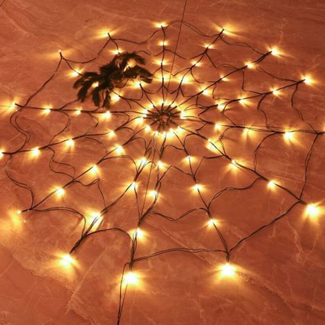 Lampe LED Toile D'araignée - Diamètre 100 cm - 70 Perles Lumineuses - Orange - Pour Décoration Halloween Intérieur Extérieur - 1 Pièce (1/5)