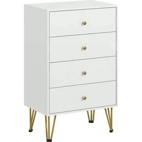 Tall Chest of Drawers, 4-Drawer Dresser for Bedroom, Modern Storage Cabinets with Hairpin Legs, White (1/5)