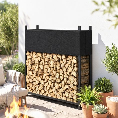 Range-bûches 106 x 25 x 113 cm, avec housse en Oxford 600D, structure en acier, supporte jusqu'à 250 kg, noir (1/5)