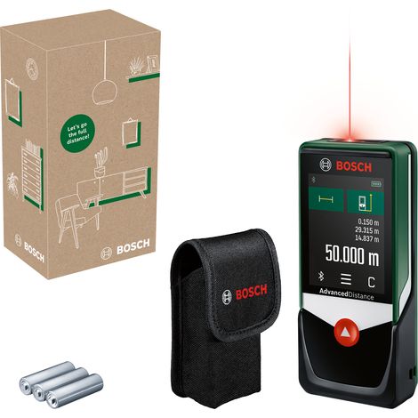 Bosch Laserentfernungsmesser AdvancedDistance 50C (Distanz bis 50m präzise messen, Touch-Display, Messfunktionen mit integrierter Hilfe, im E-Commerce Karton)