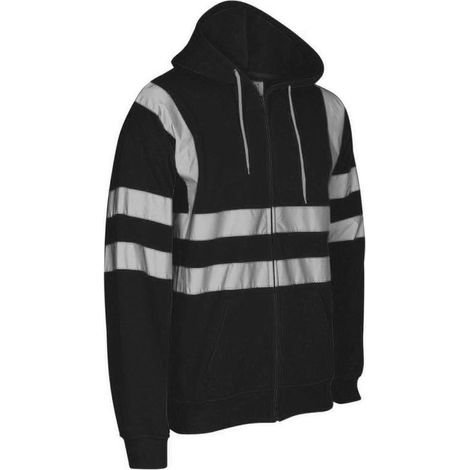 Veste homme haute visibilité réfléchissante à capuche, vêtement de sécurité fluo pour chantier, coupe-vent imperméable, équipement de protection EPI, taille L, idéal travail nocturne. (1/4)