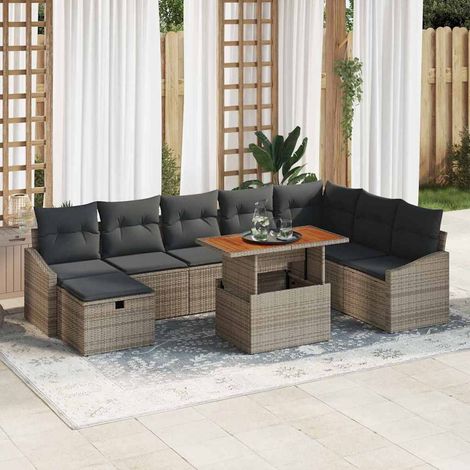 Garten-Sofa-Set 9 pcs Grau Poly-Rattan (1/5)