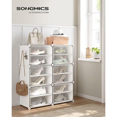 Rangement Chaussures 6 Compartiments, Étagère de Rangement Modulable, Compartiment de 30 x 40 x 30 cm, avec Porte, Cadre en Acier, Panneaux en Plastique, Blanc (1/5)
