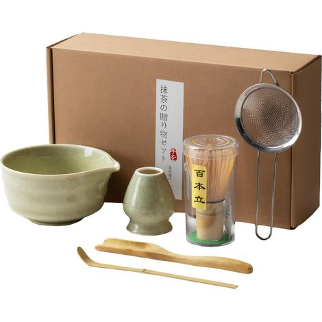 Juego de 6 batidores de matcha para preparar café con leche, batidor con cuchara y colador, accesorios para la ceremonia del té (color matcha). (1/5)