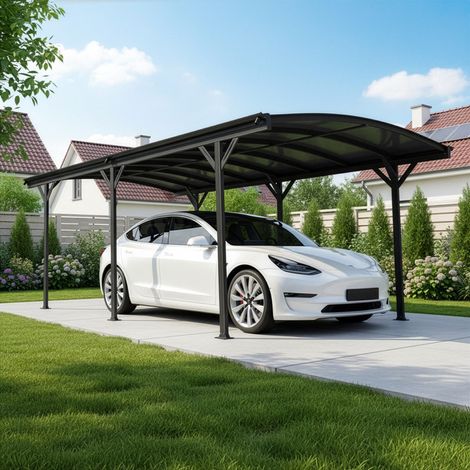 Carport aluminium 15m² – Toit polycarbonate 6mm anti-UV – Structure résistante à la corrosion – Gouttières latérales incluses – X-Metal