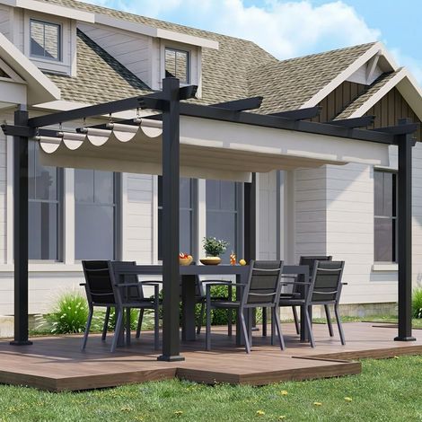 Pergola 3x4 Imperméable avec Toit Rétractable, Résistante aux UV et à l'eau, Idéale pour Jardin, Terrasse, Balcon, Cour et Piscine Extérieure (1/5)