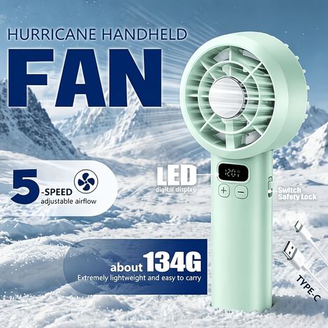Mini ventilateur portable 120 vitesses rechargeable USB, ventilateur LED compact pour extérieur et travailVert (1/5)