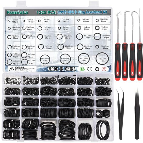 Kit de Joints Toriques 1225 Pièces, 32 Tailles, en Caoutchouc NBR, Avec 4 Crochets et 2 Pincettes pour Sanitary (1/5)