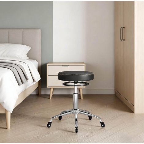 Rollhocker 49x49x46-58 cm schwarz aus PU und Metall mit Hoehenverstellung und 360° Drehfunktion (1/4)