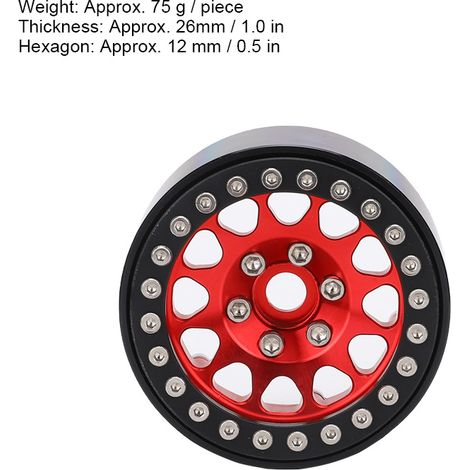Stück Metallfelgen im Maßstab 1:10 für RC-Crawler-Cars, kompatible Reifen Axial SCX10/SCX10II/90046/90047, Schwarz und Rot (1/5)