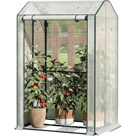 ELVMI Serra per Piante con Porta Frontale Avvolgibile e 6 Fori di Aerazione in PE e Acciaio Bianca 100 x 83 x 150 cm (1/5)