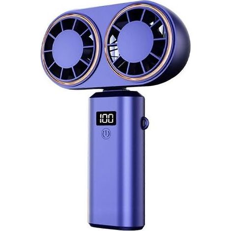Tragbarer, per USB aufladbarer Ventilator, zwei Lüfter, Digitalanzeige, Akku, Königsblau (1/5)