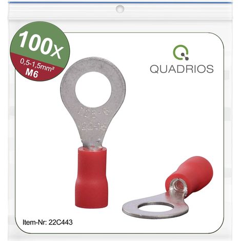 Quadrios 22C443 Cosse à oeillet Section max.=1.5 mm² Ø du trou=6.5 mm partiellement isolé rouge 1 set X572822 (1/4)