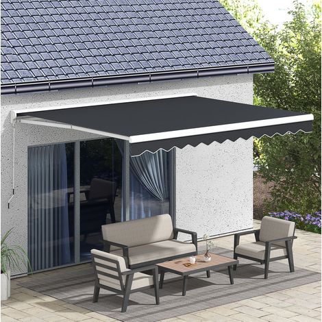 Außenmarkise Halbkassette Aluminium Grau 395x300 cm, elektrisch mit Fernbedienung und Handkurbel, neigungsverstellbar (1/5)