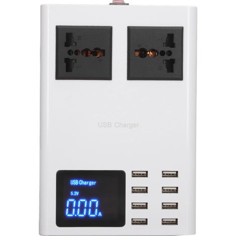 Chargeur USB 8 Ports avec écran LCD, Adaptateur Secteur EU Prise 100-240V, Protection Surtension et Surintensité, Charge Rapide pour Smartphones et Tablettes (1/5)