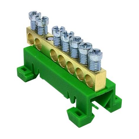 Bornier de terre IP00 vert 7 bornes pour câble de 1,5 à 16mm² - rail DIN - MOREK