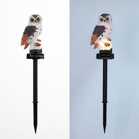 Solarbetriebene LED-Eulenleuchte für den Garten, aus Kunstharz, mit Tiermotiv, zum Einstecken in den Rasenboden (Großhandel - braun und gelb, Solar-Gartenleuchte) (1/5)