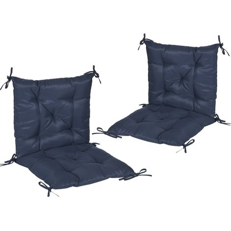 Set di 2 cuscini per sedia 98 x 50 x 8 cm blu scuro con lacci (1/5)