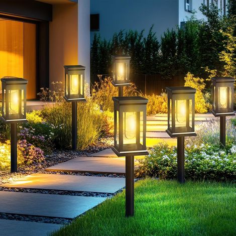 6 Pack Outdoor Solar Garden Lights, 3000K Warm White Traditional Tungsten LED Lights, 800 mAh Battery Capacity, IP65 Waterproof Patio Lamp, Suitable for Flower Beds, Landscape Decoration Lighting (1/5)