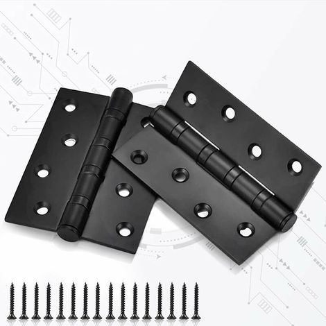 2 Pcs Paumelle pour Porte, Paumelle Porte Bois Acier Inoxydable, Charnière Meuble avec Vis pour La Maison Meubles Matériel Armoire (4-inch Noir) (1/5)