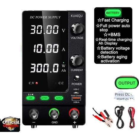 Fuente de alimentación de CC ajustable, salida variable, fuente de alimentación de sobremesa regulada, carga de 30 V 10 A, CA 220 V-a (1/2)