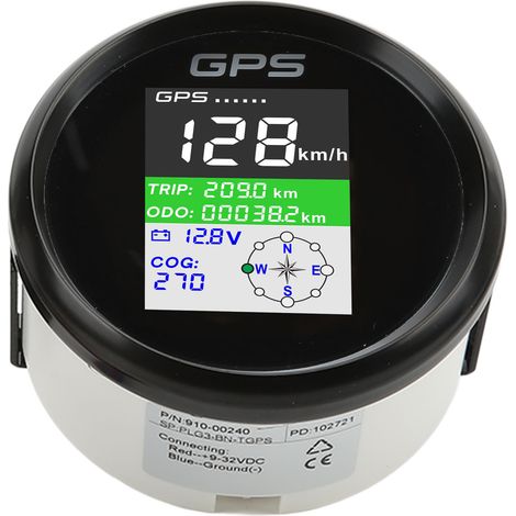 Compteur GPS 85mm Km/h Nœuds MPH DC9-32V Écran TFT IP67 Étanche Indicateur de Vitesse Universel Voiture Moto Bateau Cadran Noir Couvercle Noir (1/5)
