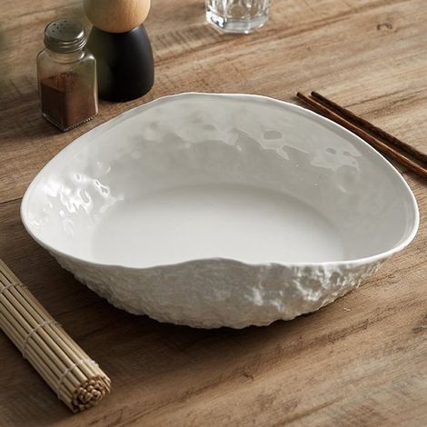 Plato llano de cerámica con motivo de roca (20 cm) - Blanco, artístico, rústico (1/5)