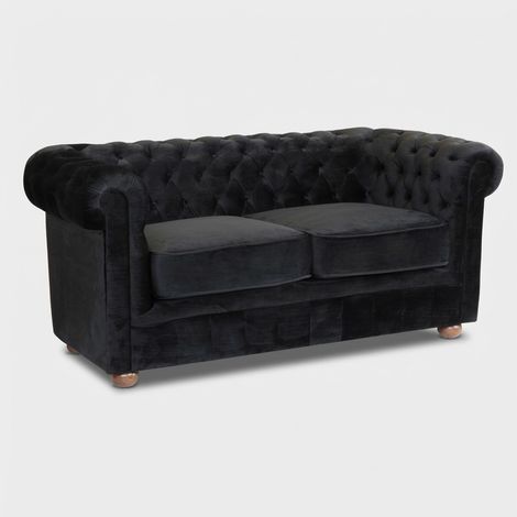 Canapé 2 places en tissu velouté capitonné Design Chesterfield - Noir (1/5)