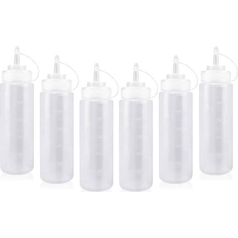 Sollbry Botella para salsa, 6 unidades de 500 ml con tapa, para condimentos, salsas, botellas flexibles, recipientes para salsas para pintar, cocinar y kétchup. (1/5)