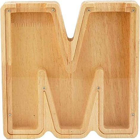 Hucha De Ahorro - Madera Natural Con Ventana Transparente - Para Monedas Y Billetes - Alfabeto Inglés A-Z - 12 X 10 Cm - 1 Unidad (1/5)