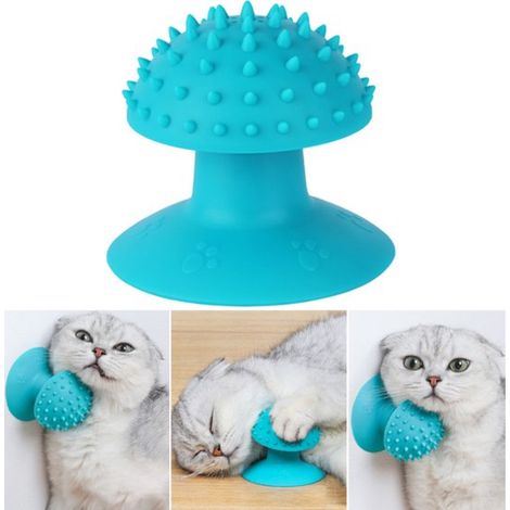 Brosse d'angle pour chat, peigne de massage et de toilettage, accessoire mural pour jouer et se frotter, à utiliser avec de l'herbe à chat, bleu, 1 pièce (1/4)