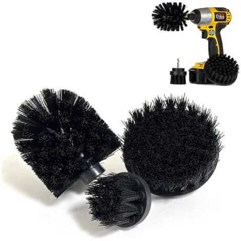 BUNTHAUS Lot de 3 brosses pour perceuse électrique, idéales pour le nettoyage des sols, briques, toilettes, baignoires, éviers, voitures, etc. (Noir) (1/4)