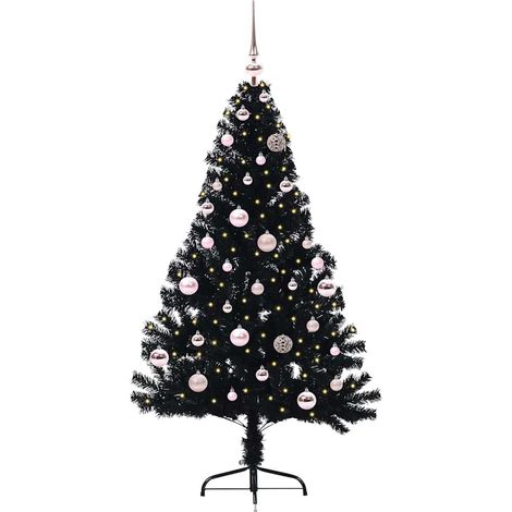 Sapin de Noël,Arbre de Noël artificiel pré-éclairé Noir 150 cm PVC CFW49567 (1/5)