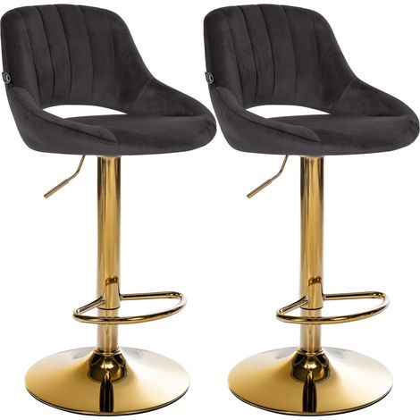 Lot de 2 tabourets de bar Milet en velours Noir métal or