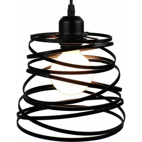 Lustre Design Industriel Ressort Cage Forme Métal Plafonnier Fer Lampe E27 Simple Salon Éclairage Restaurant Café Bar Table Fer Art Tête Unique Postmoderne Suspension 20 17cm Noir 1 Pièce