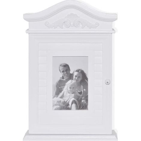 Boîtier à Clés Mural avec Cadre Photo Blanc - Porte-Clés Décoratif pour Entrée, Rangement Organisateur de Clés avec Espace pour Photo Souvenir (1/5)