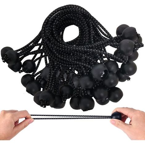 Tensores de goma - Lazos expansibles - Para asegurar lonas - Con bola - 25 piezas - Negro (1/5)