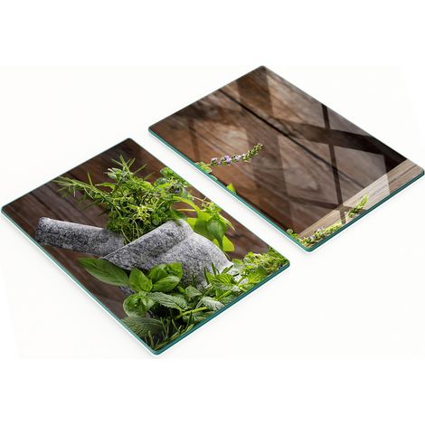 Eleganti e resistenti taglieri in vetro con mortaio per erbe aromatiche stampato, 2x40x52 cm (1/5)