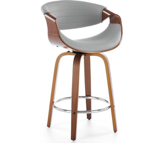 Chaise de bar design plaqué noyer et éco-cuir gris Aster (1/5)