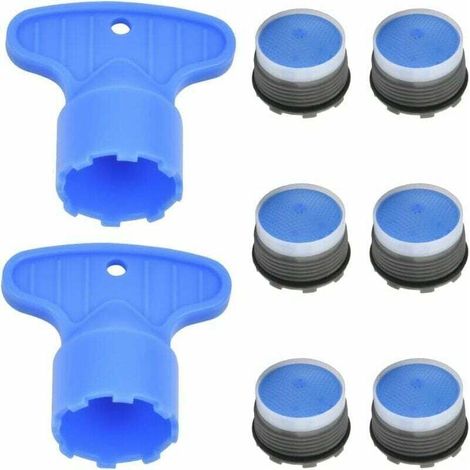 6Pcs Aérateurs de Robinet M18,5 Mousseur Robinet M22, Aérateur de Mousseur Embout Robinet Plastique Économiseurs d'eau pour Robinet Cuisine, Lavabo, Salle de Bain, avec 6 Clé Robinet bleue, (1/4)