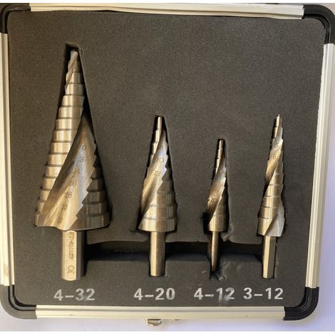 SET 4 FRESE GRADINI HSS CONICA CONICHE 3 A 32 MM allargafori a scalini svasatore 435