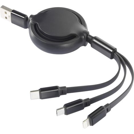 Renkforce Câble de charge USB USB 2.0 USB-A mâle 1.00 m noir-chrome flexible RF-5800360