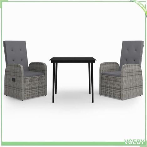 Ensemble à manger de jardin - FAFEICY - 3099485 - Gris et noir - Table carrée 80x80 cm - Dossier réglable (1/5)