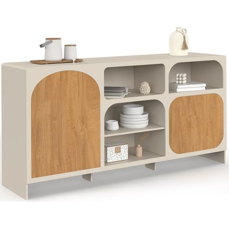 Sideboard 160 cm ATHENA, 2 Türen, 4 Fächer, organisches Design, beige, Holzoptik (1/5)