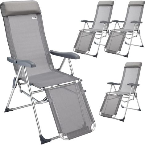 CASARIA® Set di 4 Sedie da Giardino Campeggio in Alluminio pieghevoli schienale alto regolabile a 7 livelli poggiapiedi Grigio