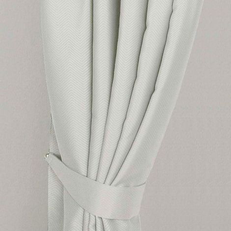 HOMESCAPES Ivory Herringbone Chevron Curtain Tie Back Pair