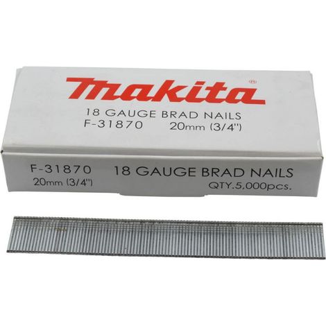 Makita – Clous tête d'homme 18Ga Ø1.2 mm – Longueur 20 mm – Galvanisés pour cloueurs pneumatiques – Applications finition et assemblage