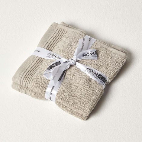 HOMESCAPES Taupe 100% Combed Egyptian Cotton Set of 2 Face Cloths 700 GSM