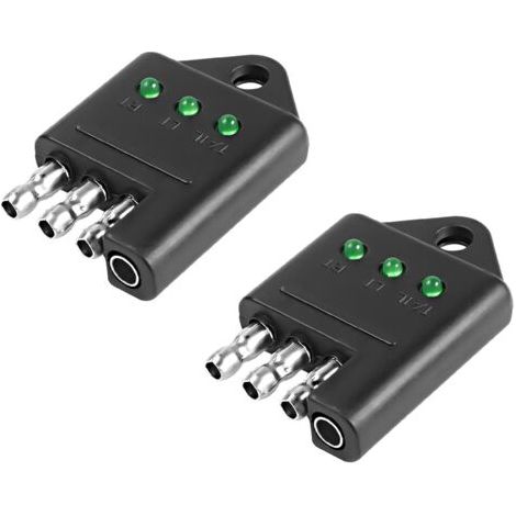Testeur de prise de remorque à 4 broches - 4 voies - Plat - Testeur de lumière - Pour câblage de véhicule remorqué - Avec voyants LED - Testeur de circuit - Accessoires de voiture - 2 pièces (1/5)